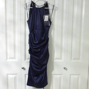 LE-CHATEAU purple plum silky satin cocktail party midi dress - NWT!